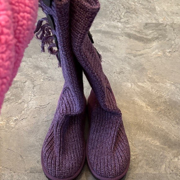 UGG Women Purple Knit Button Up Boots with Fringe, Calf Height, Holiday, Size 9 - Picture 11 of 17